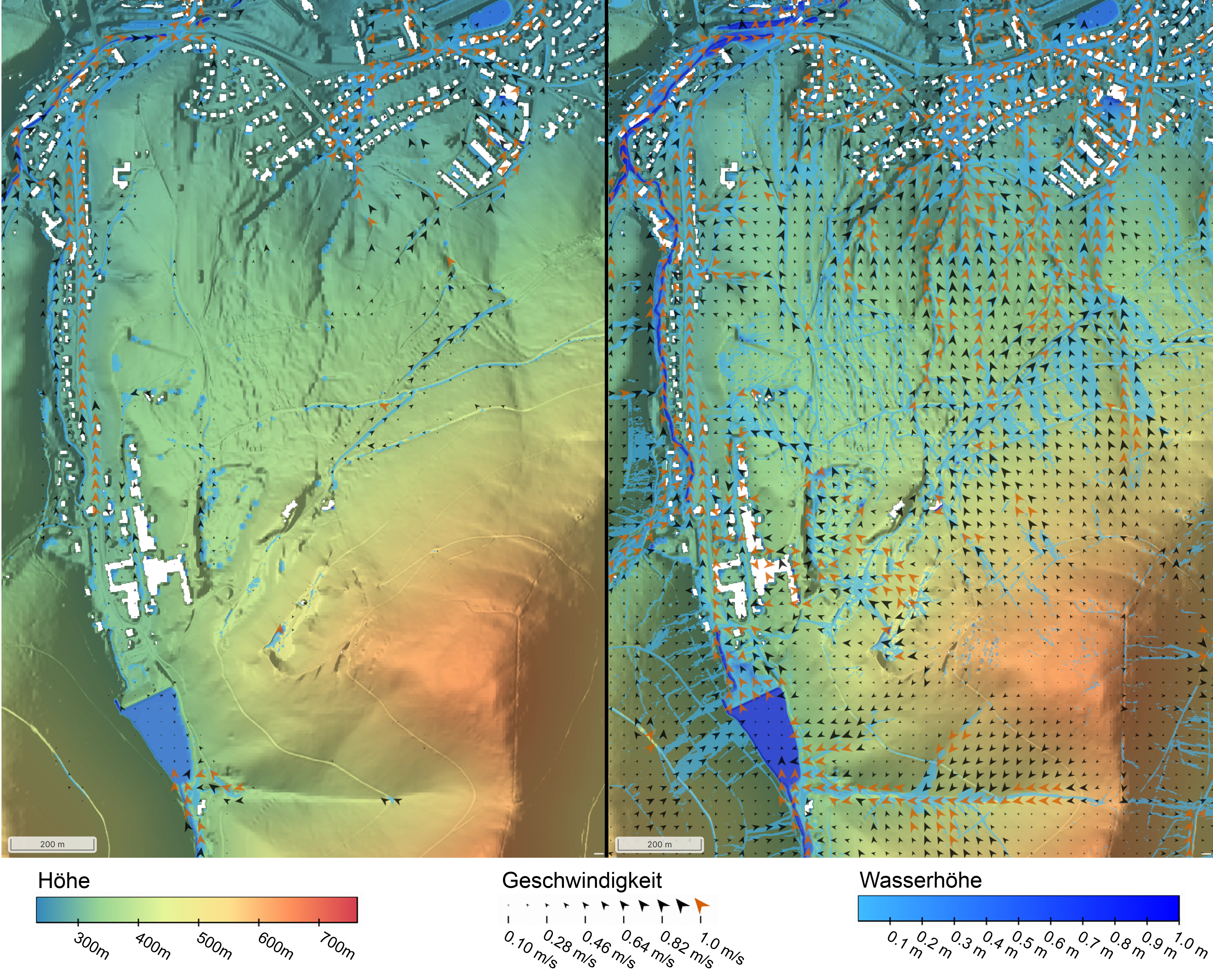 Simulation von Oberflächenabfluss mit verschiedenen Auflösungen