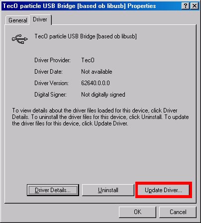 TecO particle USBBridge in the device Manager